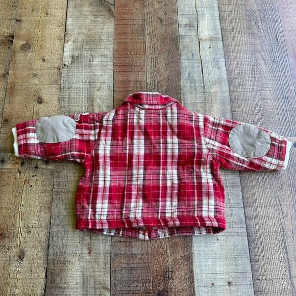 Baby Q red plaid jacket boys 6-9 months lining bear lodge design elbow patches - Picture 7 of 7